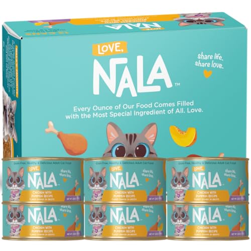 Image of LOVE, NALA - Natural Adult Cat Wet Food - FLAKED Chicken with Pumpkin in Broth - Grain Free, Non-GMO, Digestive Fiber, Vitamins, Minerals - 12 Pack 2.4 lbs.