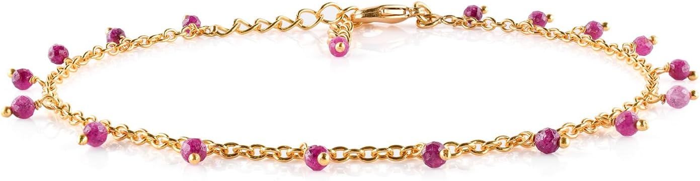 InfinityGemsArt Ruby Ankle Bracelets for Women, Waterproof Pink Anklets, July Birthstone 14K Gold Plated Adjustable 9"+1.5" Beaded Foot Summer Beach Jewelry, Minimalist Jewelry Gift For Her - Mom