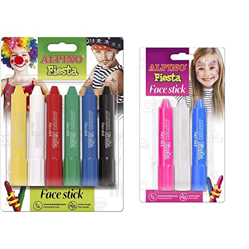 Alpino-134806 Facial (6 Barras de Maquillaje) Colores Surtidos, Multicolor (Masats DL000014) + BL. 3 Face Stick Princess, Color rosa/azul/violeta (DL000102)