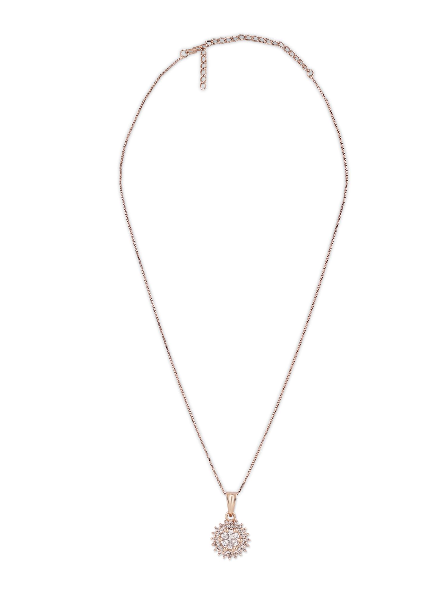 ZAVERI PEARLS Rose Gold Contemporary Cubic Zirconia Embellished Pendant & Chain For Women-ZPFK16618 (B0CKLCFFV4) Amazon Price History, Amazon Price Tracker