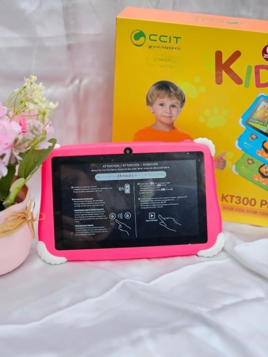 Image of Kids Tablet for Children, 7-inch Educational Learning Device, Pink Protective Case with Cartoon Design, Android Compatible