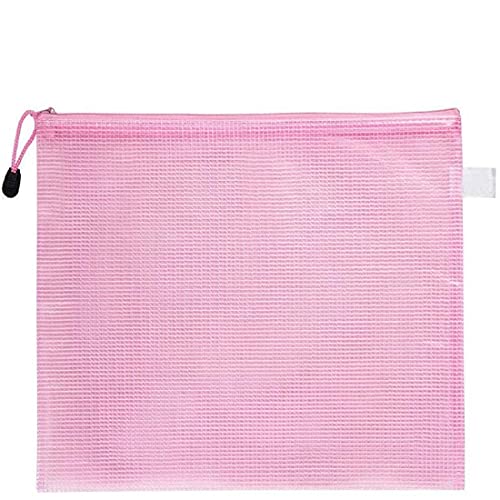 Boxonly B4 Plastic Wallets Zip Lock Bags Mesh Document Wallet Document Folders Plastic Pockets Zipper File Wallet for School Office Homework Travel Storage Bags Pink