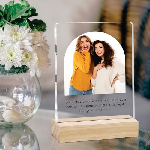 Image of Giftplease Customized Photo Frame with Text & Wooden Stand | Personalised Printed Photo Frame Gift for Sister | Birthday, Tabletop D cor | Customized Photo Gift (6x8 Inches) SIS 10