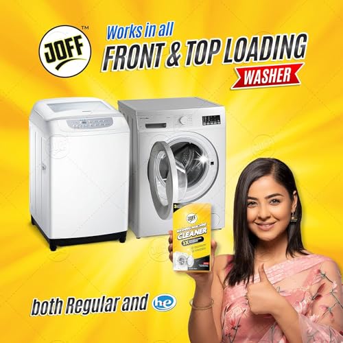 Image of Joff Washing Machine Cleaner Powder for Front and Top Load Machines, Removes Build-Up, Odors and Residue, Eco-Friendly Gentle Formula, Deep Cleaning Performance, Pack of 3, 150g Each