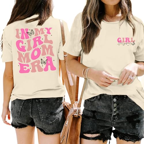 Image of Mama Shirts for Women in My Girl Mom Era Shirt Funny Letter Printed Graphic Tees Casual Tops