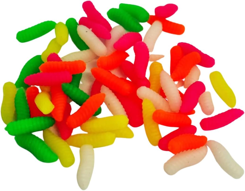 25pcs Artificial Maggots Buoyant Pop Up Fluorescent Fluoro Fake Maggots for Fishing Soft and Lifelike Bait Trout and Carp Fishing Tackle