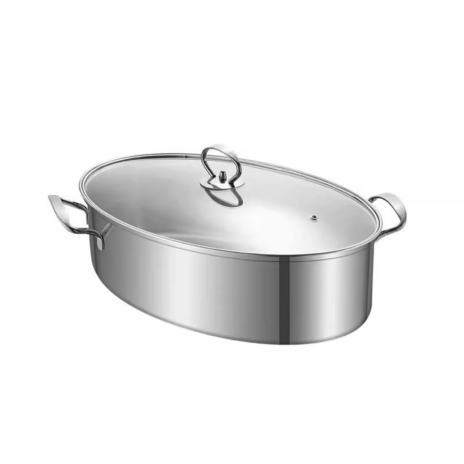 Dampfgartopf aus Edelstahl 304, elliptischer gedämpfter Fischtopf zum Kochen, Mehrzweck-Kochgeschirr mit Deckel für Fisch, Tamale, Knödel, Soße, silberner Griff (Silbergriff)