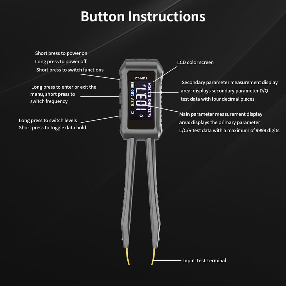 ZOYI ZT-MD1 Pinzas digitales LCR ESR probador de resistencia condensador inductancia on/off diodo medidor de prueba
