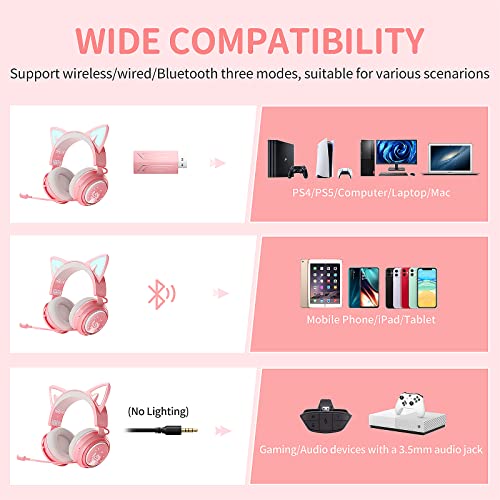 SOMIC Cat Ear Headphones, 2.4G/Bluetooth Wireless Gaming Headset GS510 Pro - Pink の商品画像 1