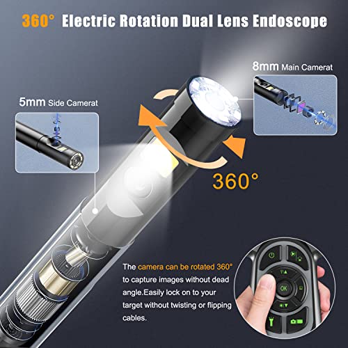 Dual Kameras Endoskopkamera 360° Drehbar, Hiacinto 5M Inspektionskamera Kanalkamera IP68...