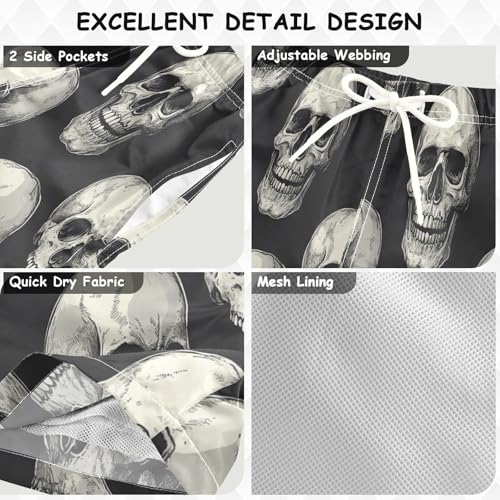 Boccsty Funny Human Skulls Black Skulls Boys Swim Trunks Baby Kids Swimwear Summer Toddler Beach Board Shorts 2T3