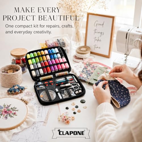 Image of 90 PCS Sewing Kit with 24 Color Threads, Portable Sewing Supplies Set, Needles, Scissors, Measuring Tape, Seam Ripper, Thimbles & Zipper Storage Case for Home, Travel & Emergency