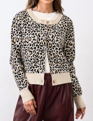 Image of Ziesexy 2026 Leopard Cardigan Womens Button Up Sweaters Long Sleeve Cheetah Print Cropped Cardigan Jackets