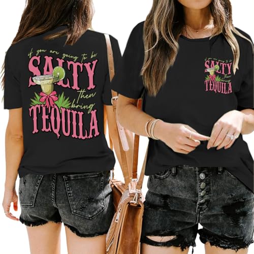 Funny Tequila Shirts for Women Cinco De Mayo Shirt Margarita Drinking Salty Graphic Tees Casual Short Sleeve Tops