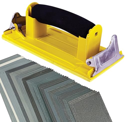 WYRELINE Hand Sanding Block | 50 Pack - 120 to 7000 Grit | Fine to Coarse Sandpaper for Wood Walls and Automotive | Hand Sander and Sanding Pads Included for Flat and Even Finish