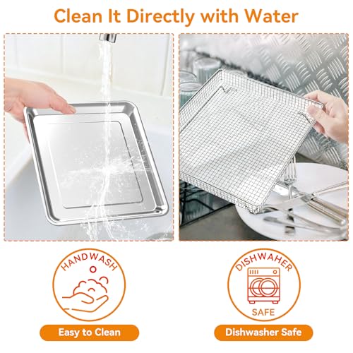 Image of Air Fryer Tray Replacement for Cuisinart TOA-60 /65 /70 Toaster Air Fryer Pan | Convection Oven,12.4 * 11''Mesh Air Fryer Stainless Steel Basket Wire Rack Accessories Parts,Dishwasher Safe,NonStick 2 PCS