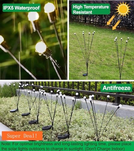 SIOTMERA 4Count Solar Lights Outdoor Waterproof IPX5, Solar Garden Lights, Wind Swaying Firefly Lights, Christmas Lights Outdoor, for Yard Lawn Pathway Decoration Lighting, 6LED WarmYellow - 3