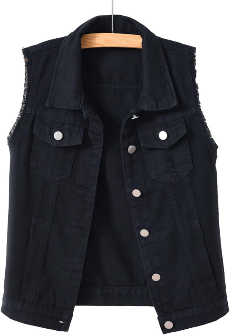 Locachy Women's Casual Denim Vest Jacket Slim Fit Sleeveless Ripped Tops - Image 3