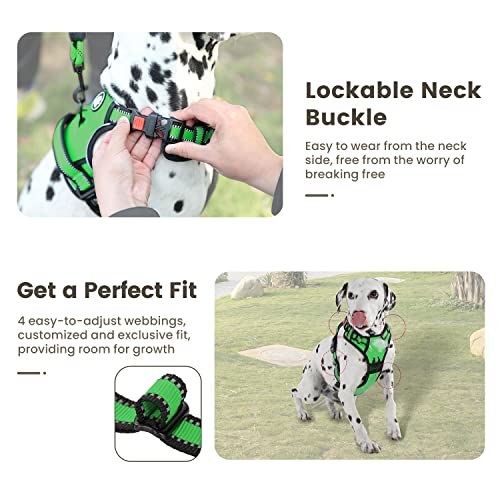 Furryfection No Pull Dog Harness, Reflective Vest Harness With Leash No Choke Soft Padded Dog Vest, Adjustable Front Lead Dog Harnesses With Dog Seat Belt For Small Medium Large Dogs, Green, S #TOP3
