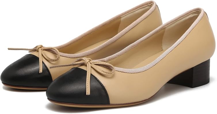 SHODENSE Women Cap Toe Bow Flats Two Tone Slip On Ballet Flats Comfy Closed Round Toe Flat Shoes Colorblock Low Flat Heel Dress Shoes Chic Chic Casual Drive Flat Shoes 4-11 M US