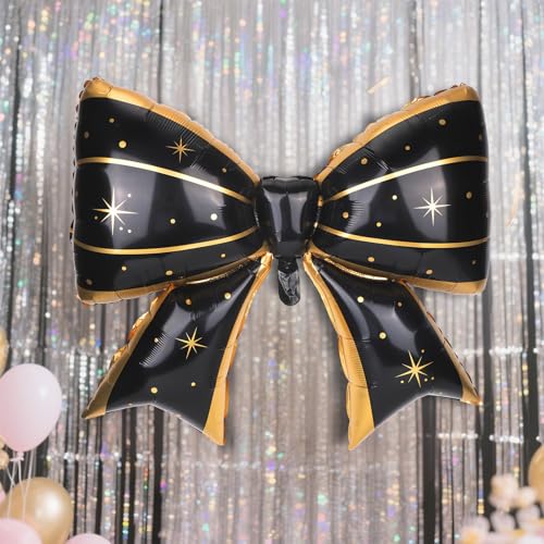 Image of 4Pcs Giant Bow Balloons, 97.5cm /38in Big Elegant Coquette Theme Balloons for Birthday Wedding Engagement & Party Large Decorations Bridal & Bachelorette Supplies (Star Dot Black)