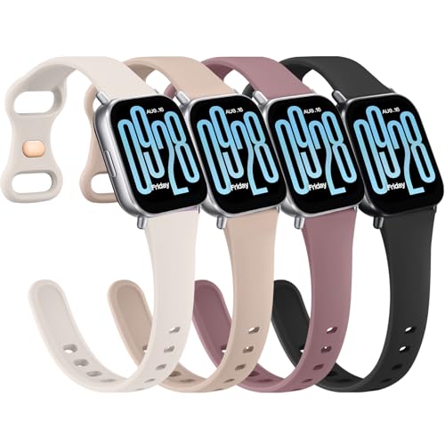 Oumida 4 Piezes Correas Compatible con Xiaomi Redmi Watch 5 Active/Redmi Watch 5 Lite, Pulseras de Repuesto Fina de Silicona Suave Impermeable (Negro/Humo Violeta/Té de Leche/Luz de Estrellas)
