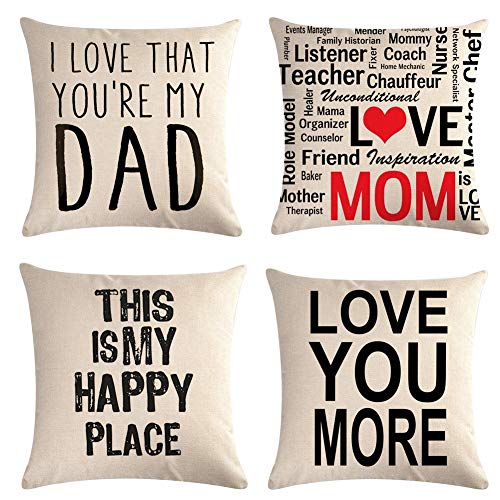 Homyall Proverb Love Dad Love Mom Decorative Throw Pillow Covers Cotton Linen Set