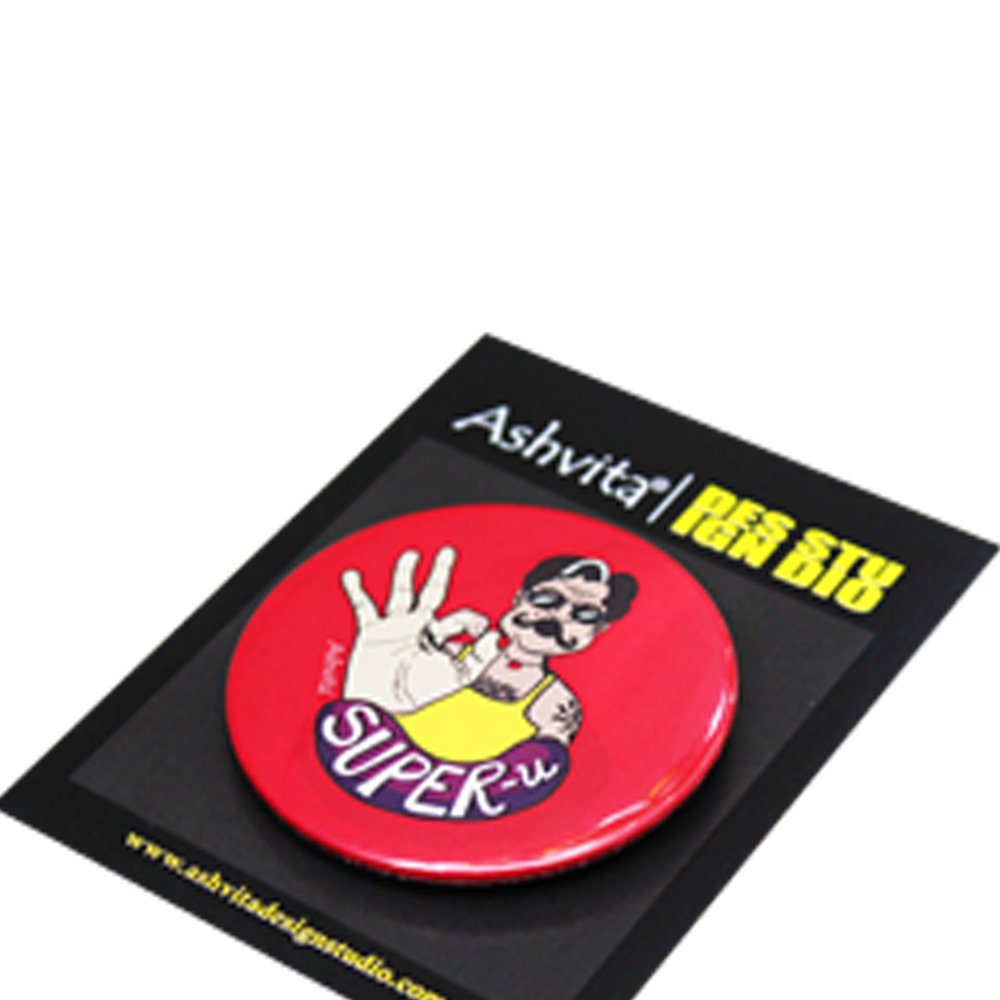 Ashvita Design Studio - Super-u - Circular Plastic Button Badge with Pin - 58 mm / Glossy Finish / Scratch Ressistant