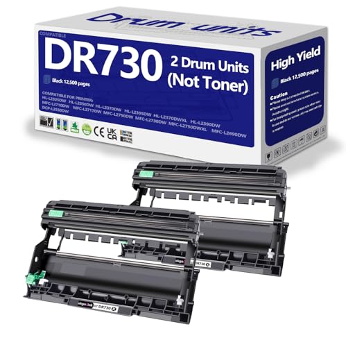 Image of DR730 Drum Unit 2 Pack (Not Toner) Compatible Replacement for Brother DR-730 DR760 tn760 Drum Compatible HL-L2350DW HL-L2370DW HL-L2395DW HL-L2325DW MFC-L2750DW MFC-L2710DW L2690DW Printer Drum