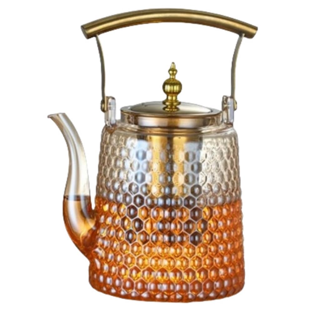 CTRLZS Copper Handle Hammer Beam Pot High Borosilicate Glass Tea Pot Retro Style Boiling Teapot Large Capacity Kettle Large Hole