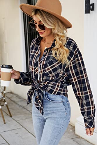 Image of CHYRII Womens Button Down Flannel Shirts Long Sleeve Plaid Shackets Business Casual Blouse Top
