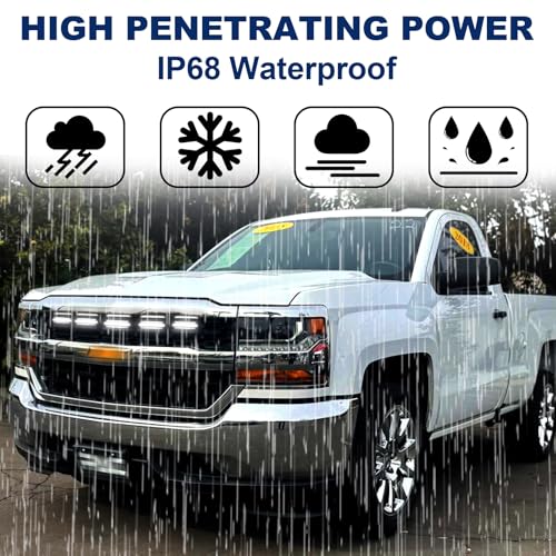Image of LED Front Grill Lights for 2016 2017 2018 Chevy Silverado 1500 Accessories | Fits Silverado Custom WT LT LS Only Grille Light Bar with adaptor fuse Waterproof smoked lens Bright 5000K Silverado lights