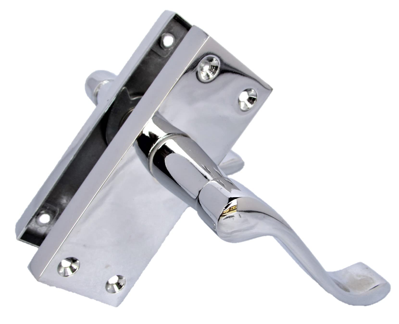 Epsom Door Handle Victorian Scroll Lever Handle on Backplate – 118mm x 42mm Plate, 120mm Lever – Polished Chrome Door Handle – Pack of 1