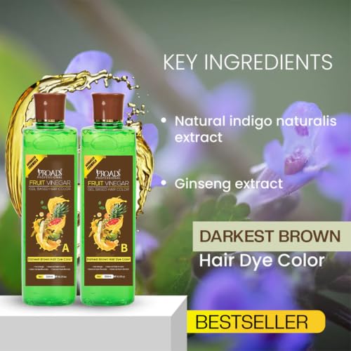 Image of PROADS Darkest Brown Hair Color Gel with Fruit Vinegar, Fast 30-Min Hair Dye for Men & Women, Dermatologically Tested, Repair Broken and Damaged Hair, Long Lasting, No Drip, Mess-Free Gel Hair Color (500mlX2)