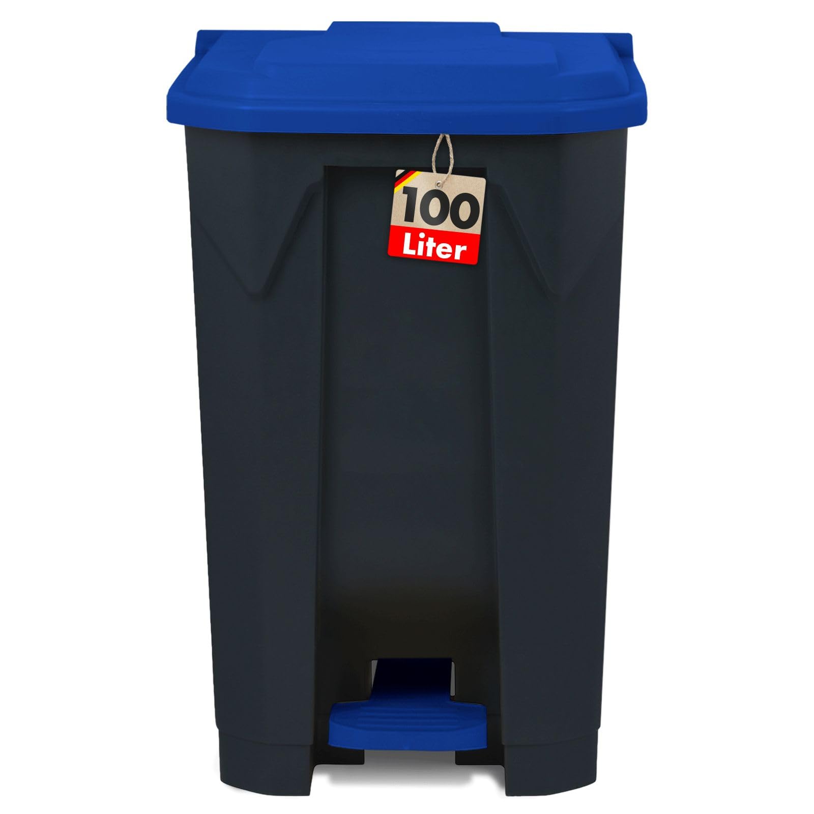 Poubelle 100L Olaf Floordirekt avec couvercle bleu et pédale système de tri sélectif