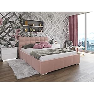 lukmebel Stella Bed met kristallen, Jasmine 61, dubbel gewatteerd, decoratief hoofdeinde, 140×200 95 cm, beddencontainer…