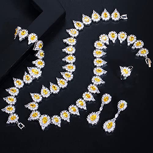 Conjunto de joyería para boda en color amarillo brillante con circonitas para novias e invitadas