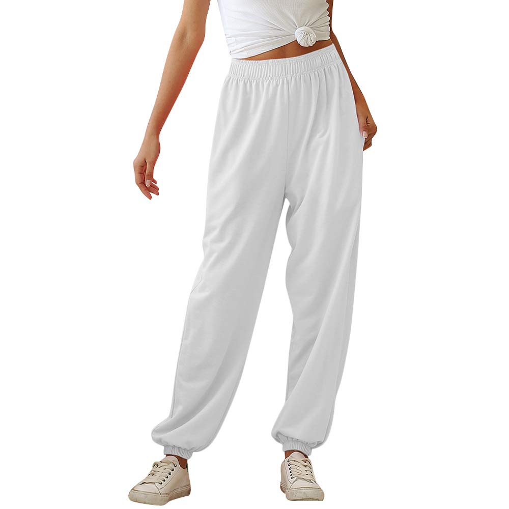 Nuofengkudu Mujer Harem Pantalones Jogging con Bolsillos Elastica Cintura Alta Comodo Llanura Largos Pantalón Deportiva Jogger Pants Sweatpants Casual Ropa de Casa
