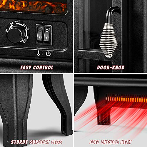 EUHOMY Electric Fireplace Stove , 20" Indoor Electric Fireplace Heater with Realistic Flame Effect, 1400W Space Heater for Quick Installation, Overheat Auto Shut Off Safety Function, CSA Certified