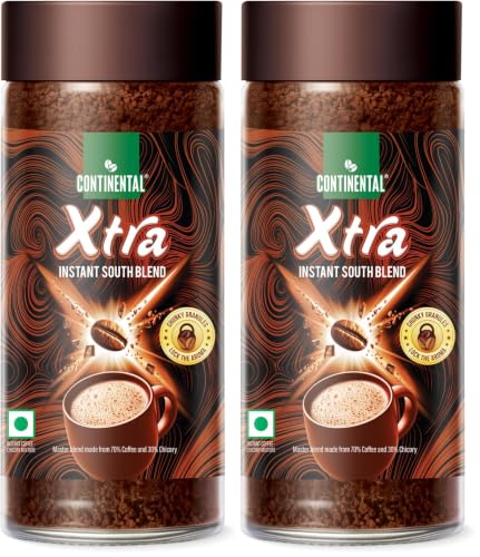 Image of CONTINENTAL XTRA Coffe | 100g Jar | 70% Coffee - 30% Chicory Blend | Medium Roast | Strongest Instant Coffee Powder | South Indian Coffee | Chunky Granules (Pack of 2)