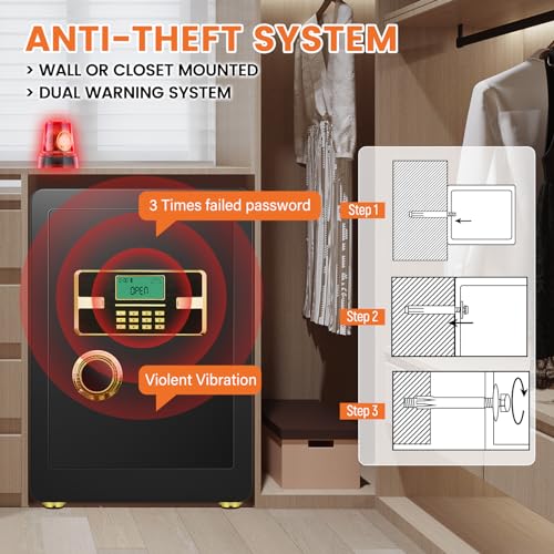 Extra Large Fireproof Waterproof Safe Box - Heavy Duty, Removable Inner Cabinet and Shelf, Anti-Theft Digital Safe for Home Office Hotel