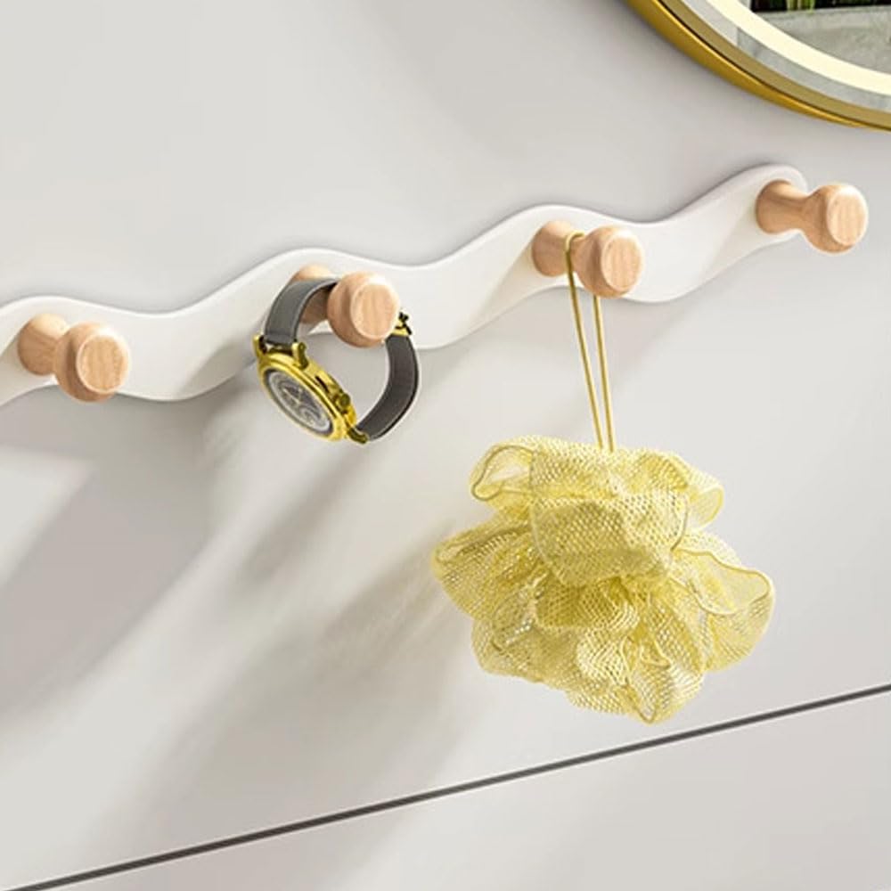 Porte-manteau mural sans perçage - 35,5 cm - Avec crochets en bois - Double option de montage pour garde-robe d'enfant, couloir, chambre d'enfant, salon et salle de bain