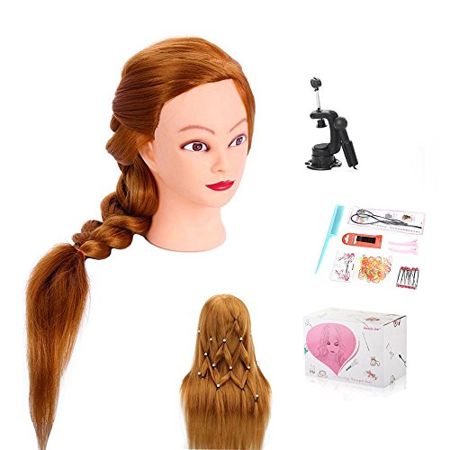 Mannequin Head, Beauty Star 29 Inch Long Yaki Synthetic Gold Brown Hair Cosmetology Mannequin Manikin Training Head Model with Clamp and Accessories