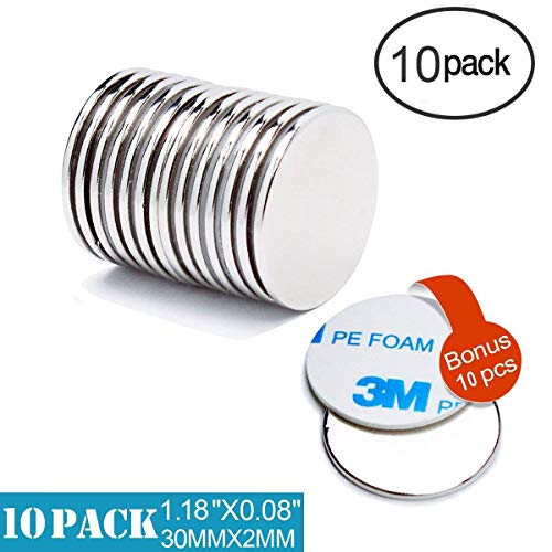 Néodyme Disque de Aimants 10 piècesles, Aimant de Terre Rare Super Fort et 10 piècesles Autocollant, réfrigérateur, Science, métier, Bricolage, Hobby, Bureau 30x2 mm