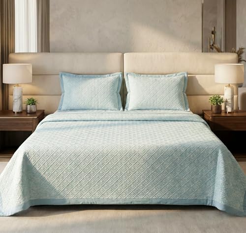 Image of BSB HOME 100% Cotton Ultrasonic Quilted Bedspread Set - 280 Thread Count, Stitch-Free Soft Lightweight Coverlet, King Size 90 x 100 Inches, Breathable Bed Cover with 2 Pillow Cases (Dusty Aqua) | Breathable Material