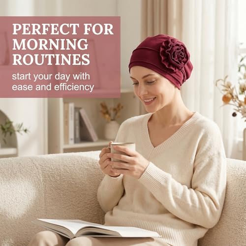 BAHME 2 PCS Chemo Kopfbedeckung Damen, Kopftuch Damen, Turban Damen, Chemo-Kopfbedeckungsset für Damen, atmungsaktive Krebs-Kopfbedeckung, elastische Chemo-Hüte für Frauen mit Haarausfall