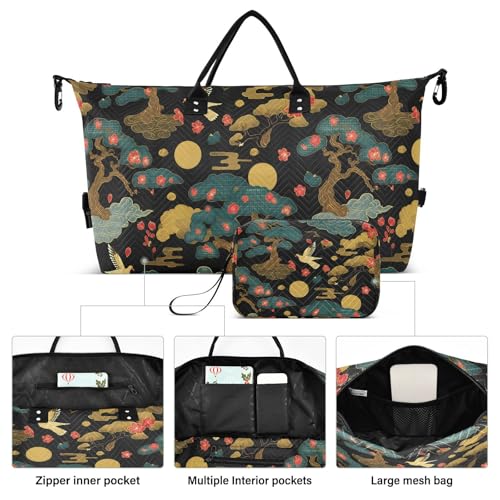 Bird Travel Gym Bag, Birds Tree Retro Weekender Overnight Duffle for Women with Toiletry Bag Travel Swim2