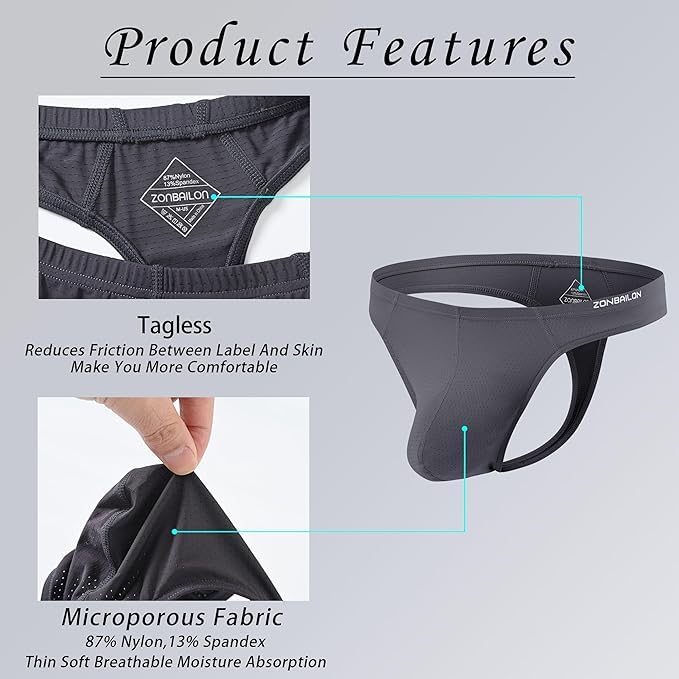 Mens Bulge Pouch Thongs Underwear Sexy Low Rise Striped T-Back Breathable Stretch G Strings4