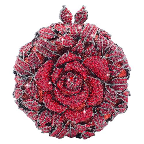 Image of Boutique De FGG Mini Round Flower Crystal Clutch Purses for Women,Formal Evening Bags,Rose Wedding Clutch Bag Party Handbags