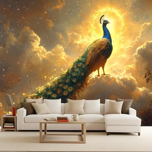 Papel pintado de papel Pavo real tejido no tejido Standard 150x105 cm Ave Fotomurales XXL Moderna Decorativos Murales Papel tapiz Barroco fotográfico Dormitorio Para la sala